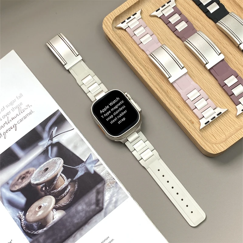 Cinturino in metallo per cinturino Apple Watch 49mm 45mm 41mm 44mm 40mm 42mm cinturino in acciaio inossidabile in Silicone cinturino iWatch Ultra 9 8 7 se