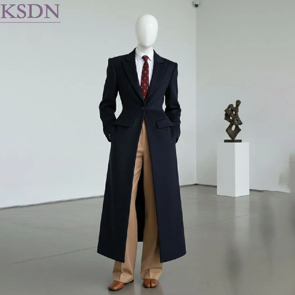 Formal Women's Suits Slim Fit Dubai One-Button Peak Lapel Long Blazer With Khaki Pants 2 Piece Formal Business Wear Outfits