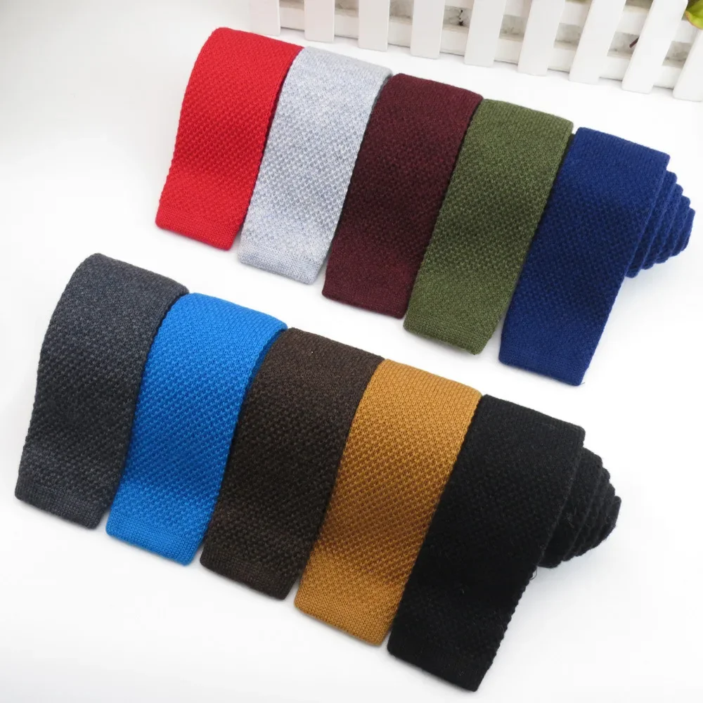 Fashion 100% Cashmere 5.5CM crew cut Knitted Tie Skinny Men Solid Flat Colourful Knit Necktie Normal Slim Woven Cravate Corbatas