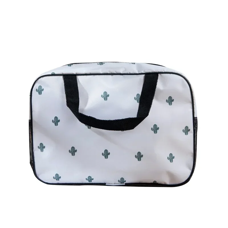 Summer Mesh Bottom Hollow Cosmetic Bag Tote Women Handbag Cactus Print Toiletry Bag Kit Travel Large Storage Makeup Organizer