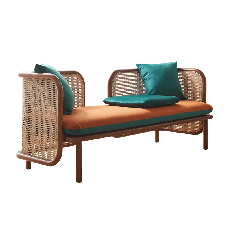 Rattan sofa home living room simple solid wood sof a wabi sandy wind be  and breakfast chaise longu e combination