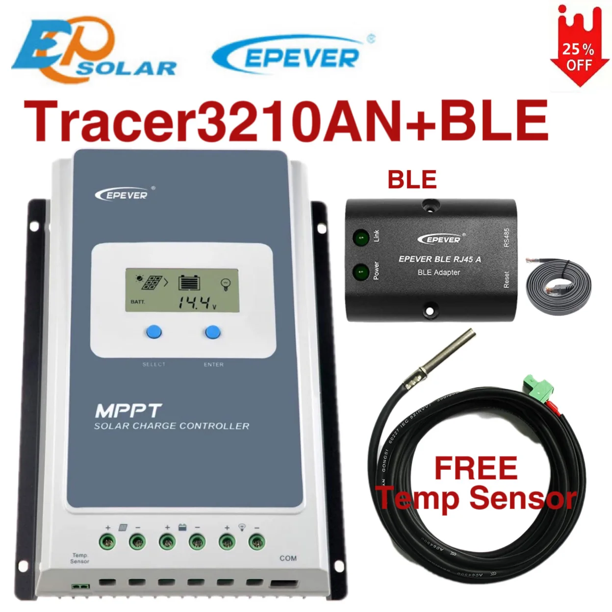 EPEVER Tracer MPPT 30A Solar Charger Controller LCD 12V24V Auto High Efficiency Regulador Solar With Bluetooth