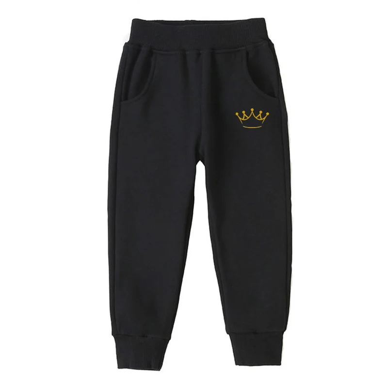 Golden Crown Print Children Sports Pants Spring Autumn Casual Kids Trousers 2024 Solid Color Sweatpants Boy Outfit Hot Clothes