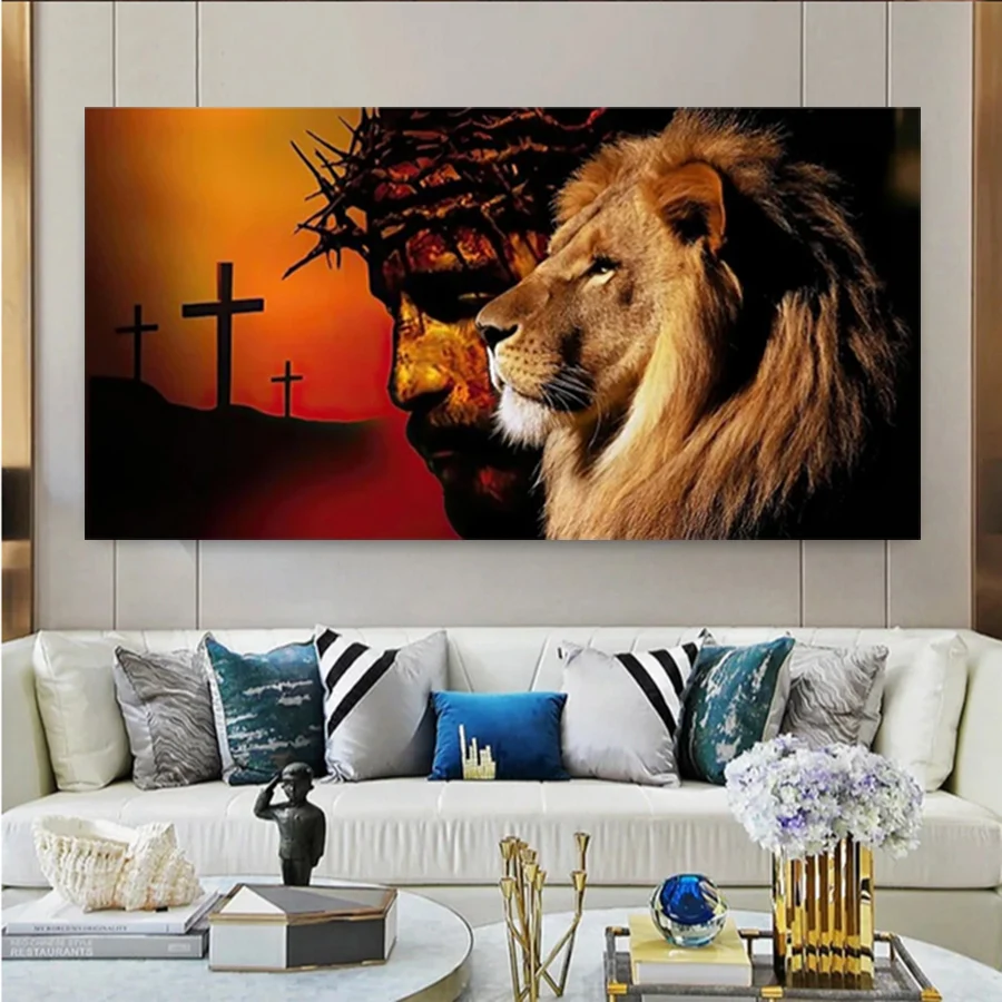 5D Diamond Embroidery Picture Religion Christ Jesus And Lion DIY Diamond Painting Full Mosaic Cross Stitch Handmade Gift