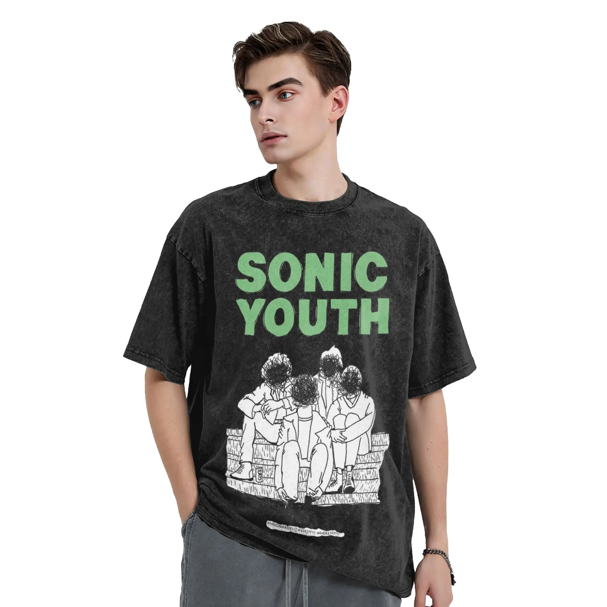 Sonics Youth green T Shirts Hip Hop Washed Short Sleeve Harajuku T-Shirts  Retro for Men Women Tops Streetwear Summer Tee Shirt
