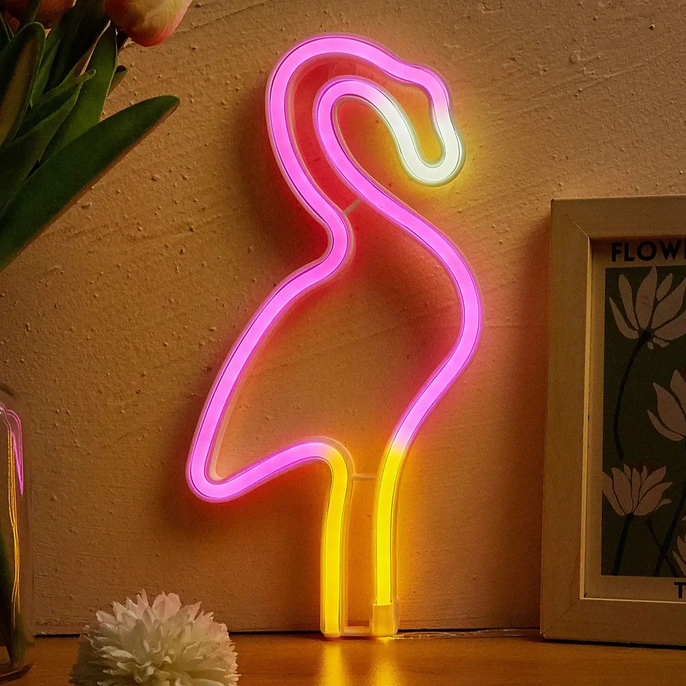 Chi-buy LED Neon Flamingo USB Powered Neon Signs Night Light 3D Wall Art Bedroom Living Room Decor Lamp Signs