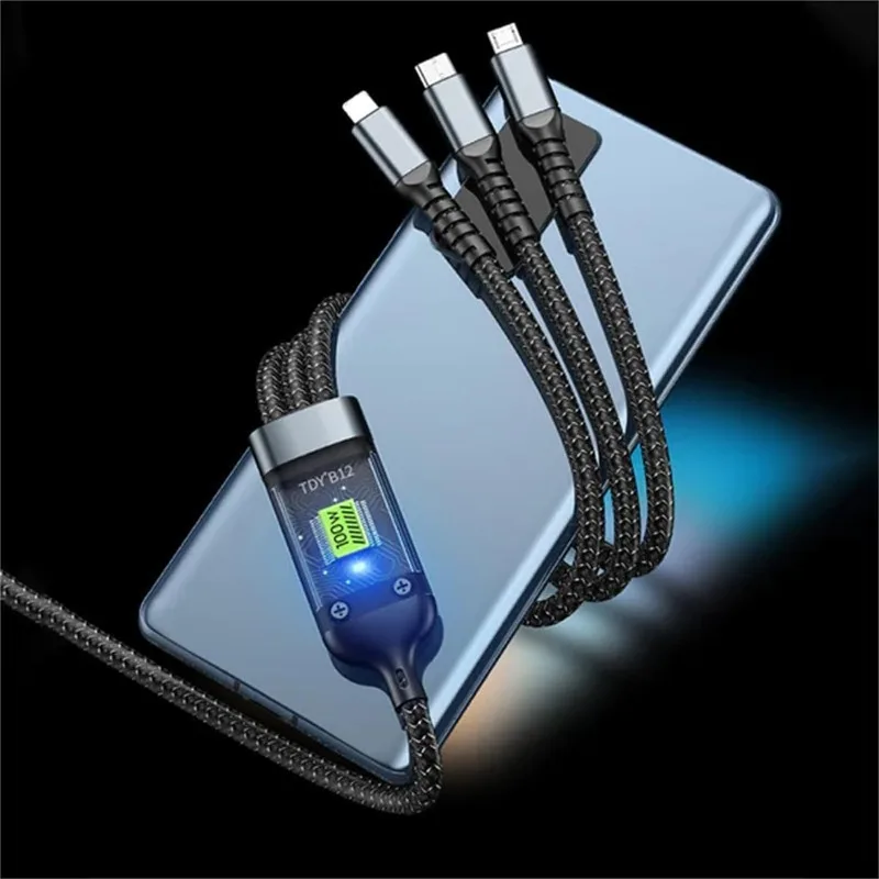 Transparent Luminous 3-in-1 Super Fast Charging Cable, 3 in 1 Charging Cable, Compatible with Phone/Android/Tabl