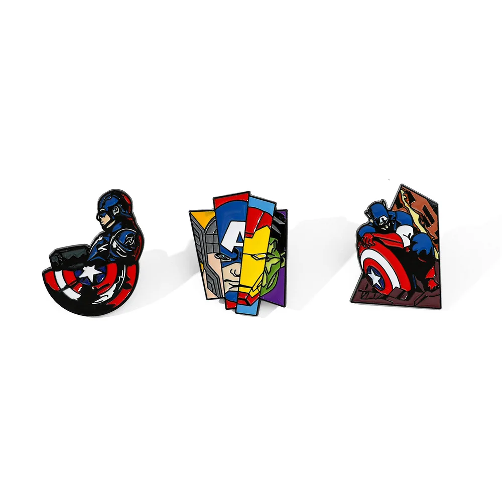 

Captains America Enamel Pins New Marvels Action Figures Brooch Kids Cosplay Clothes Badge Bags Decor Classic Toys Gift