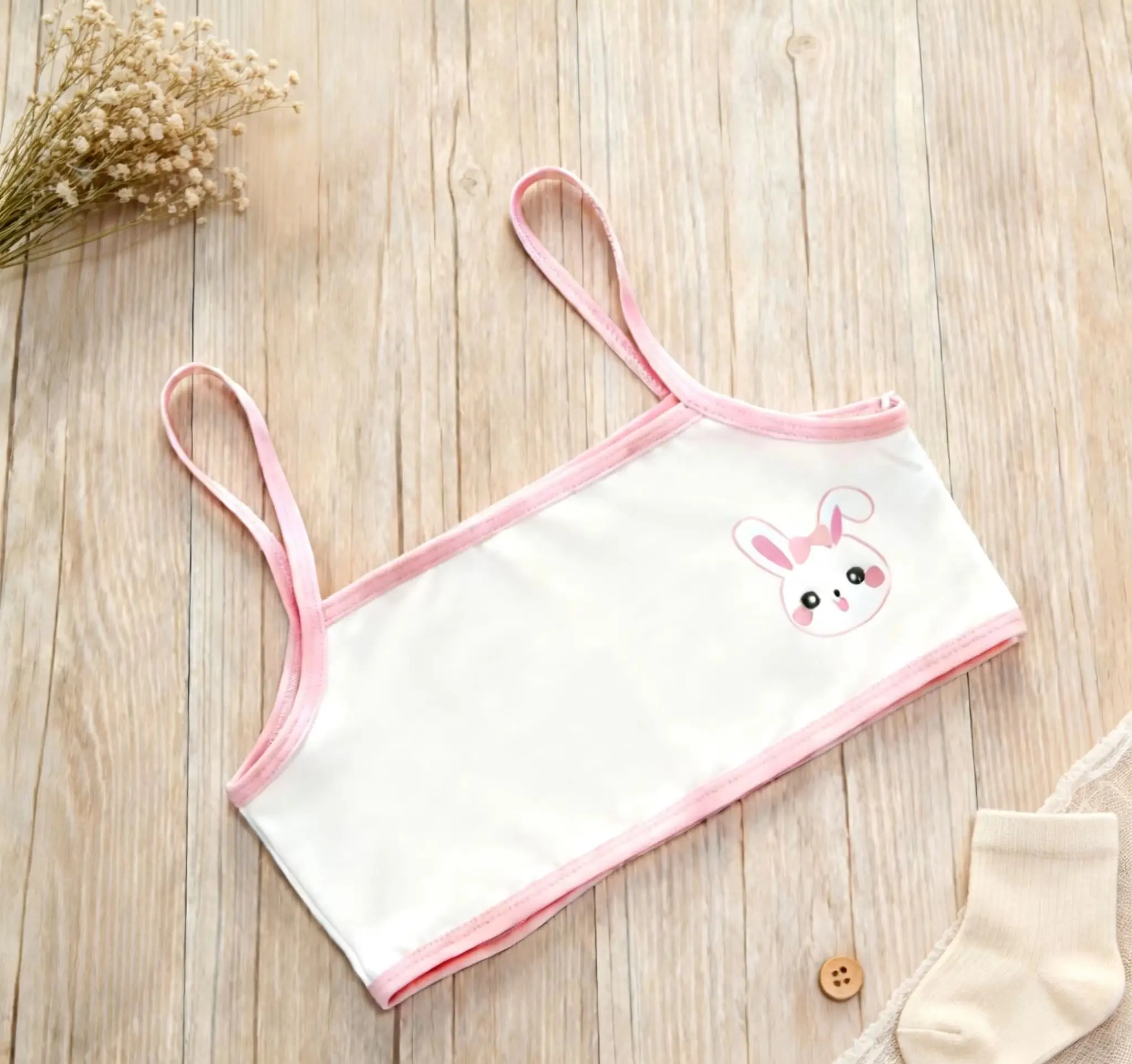 Children Girls Cotton Cartoon Print Cami Vest Training Bras Light Soft Lightweight Breathable Student Daily Casual Underwear