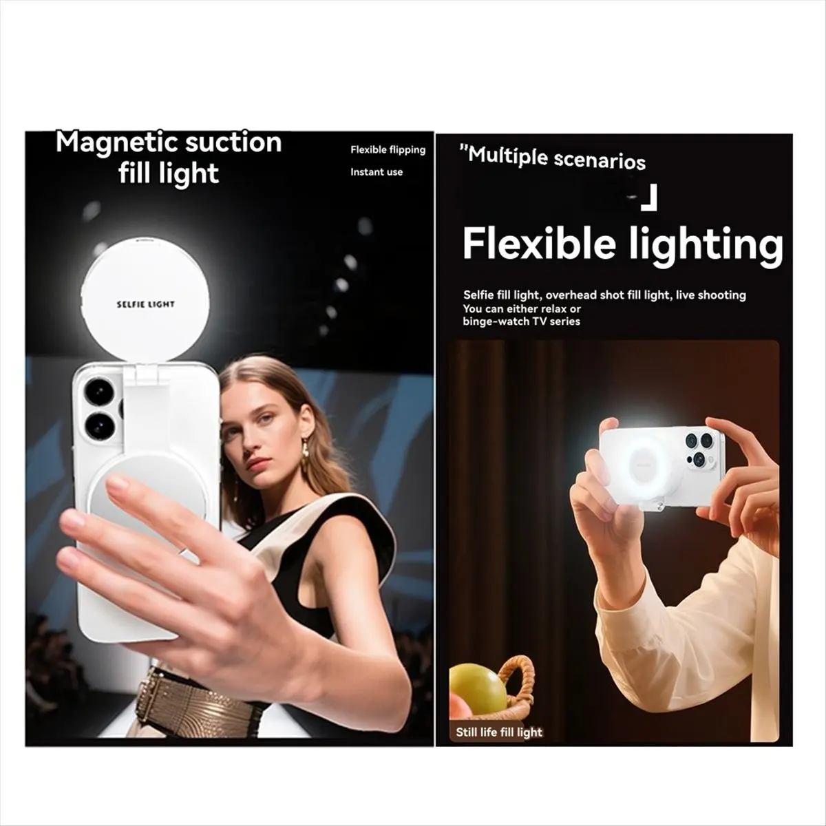 Mobile Phone Magnetic Fill Light Live Photography Handheld Beauty Light Portable Outdoor Selfie Pocket Light Black