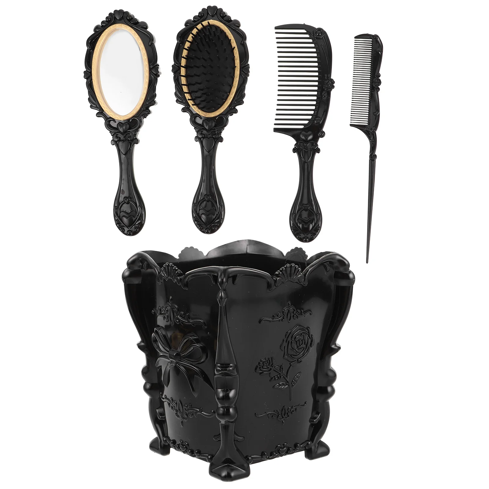 

Elegant Vintage Makeup Comb Set with Mirror for Women Handheld Round Mirror Wide Tooth Detangling Combs for Home Office Travel