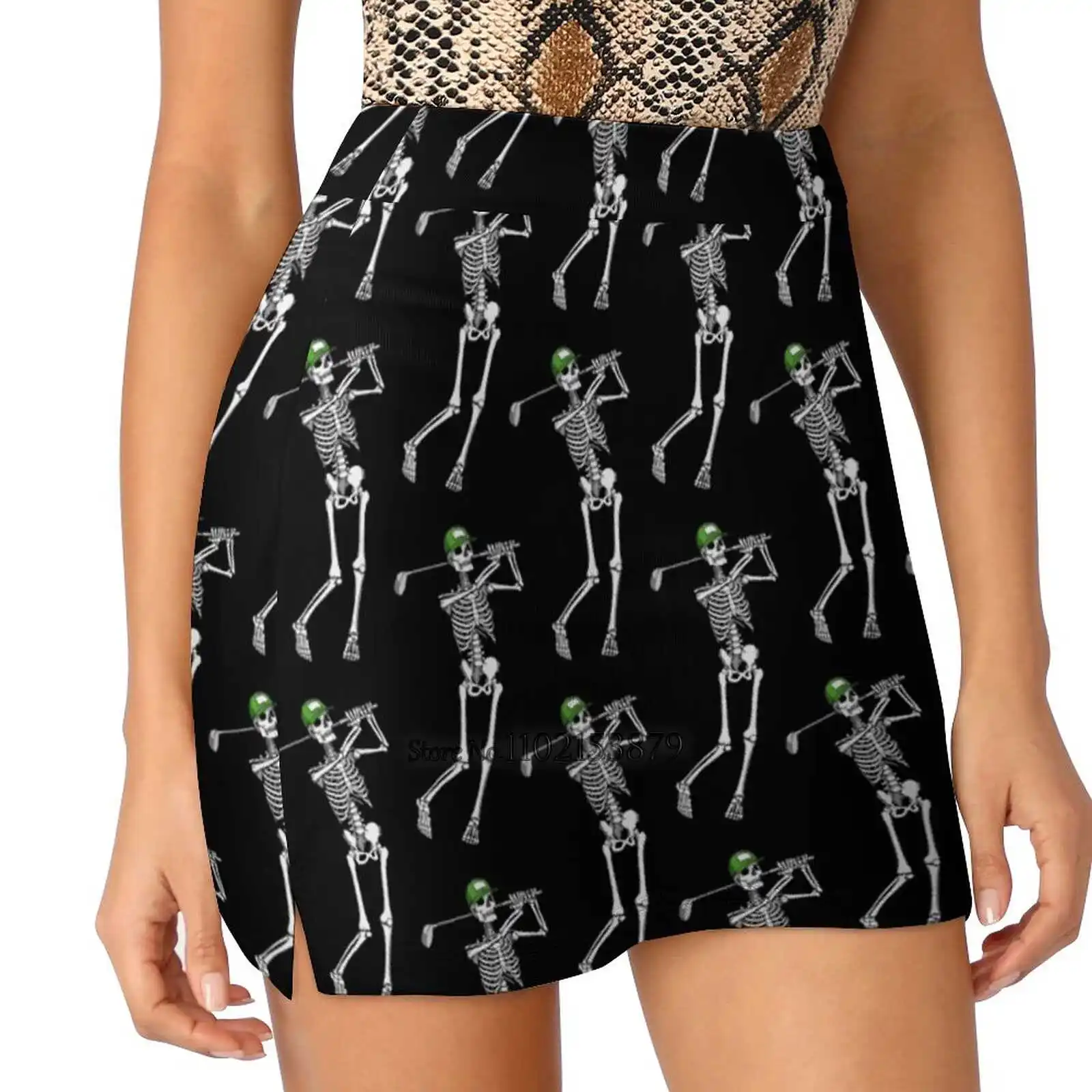 Golf Funny Golfing Skeleton Golfer Halloween Pattern Women'S Fashion Sporting Skirt With Pockets Tennis Golf Running Skirts