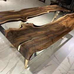 Modern Furniture Factory Direct Solid Walnut Wood Cafe Coffee Kitchen Restaurant Wooden River Epoxy Resin Slab Dining Table