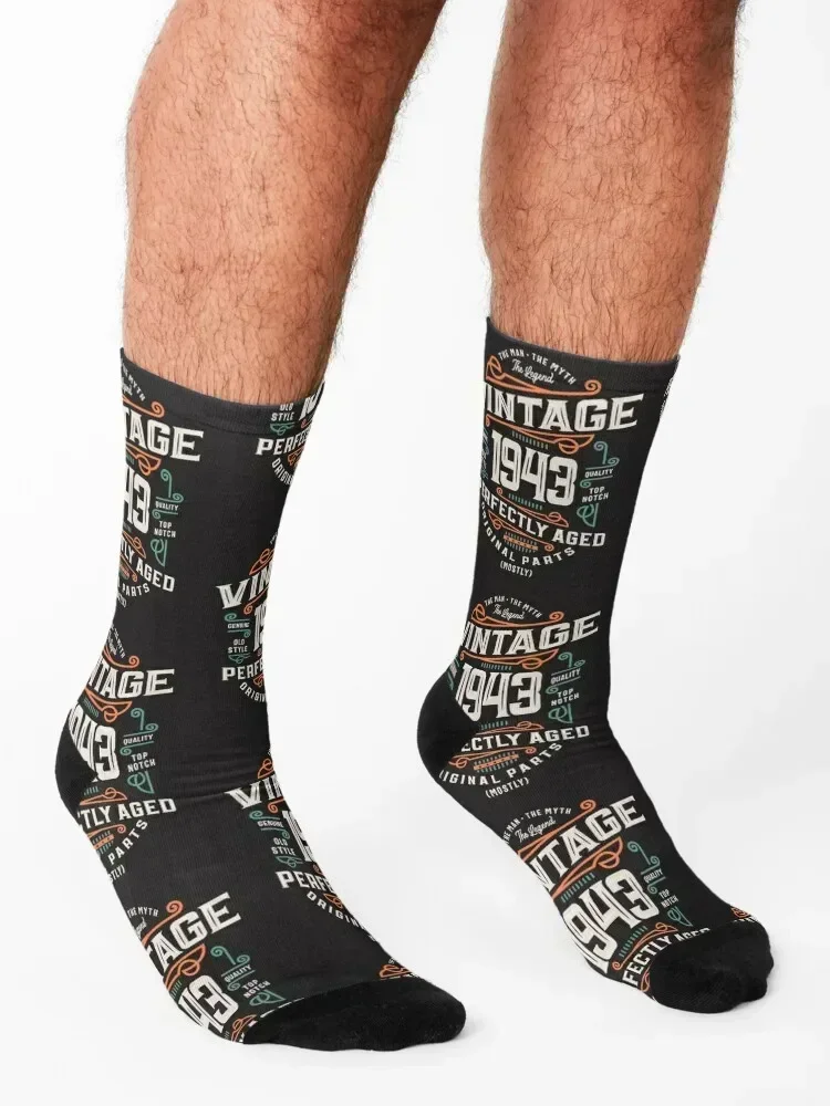 Mens 80 Years Old Vintage 1943 Man Myth Legend 80th Birthday Socks cool Toe sports halloween moving stockings Boy Socks Women's