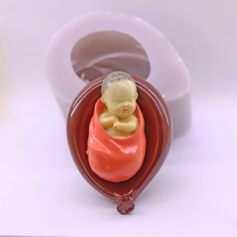 3D Newborn Baby Silicone Mold Balloon Cradle Crib Fondant Sugarcraft Chocolate Candy Decor Cake Baking Mould DIY Polyme Wax Soap