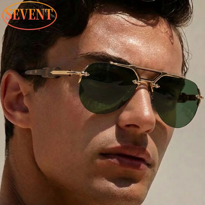 

Oversized Rimless Oval Punk Sunglasses Men 2026 Luxury Brand Classic Double Beam Sun Glasses For Male Retro Outdoor Shades UV400