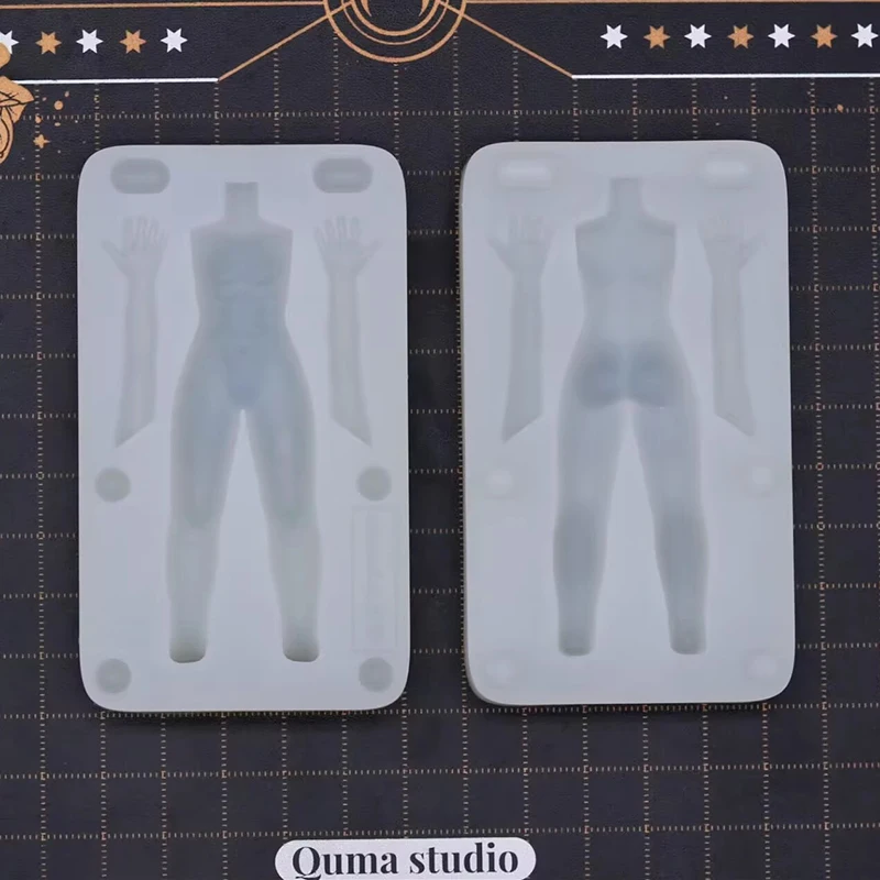 2pcs Set 8cm/6cm height Pottery Clay Doll Boy Body with Muscle  Silicone Moulds