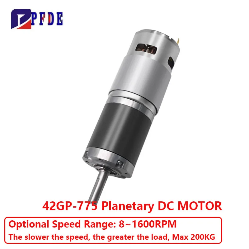 High Torque Max 200KG 42GP-775 Metal Planetary Geared DC Geared Motor DC12V/24V 1600RPM~8RPM Forward/Reverse PWM Speed Regulatio