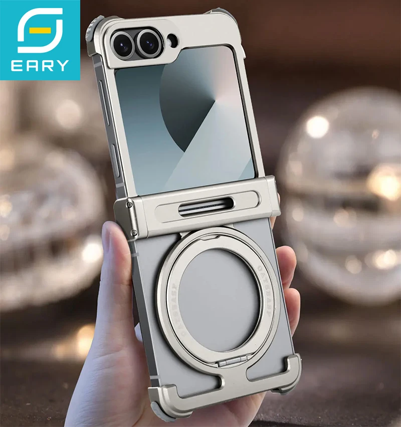 

Eary Metal Case for Samsung Galaxy Flip 7 Magsafe with 360°Rotate Magnetic Stand Frameless Phone Case Shockproof Protector Cover