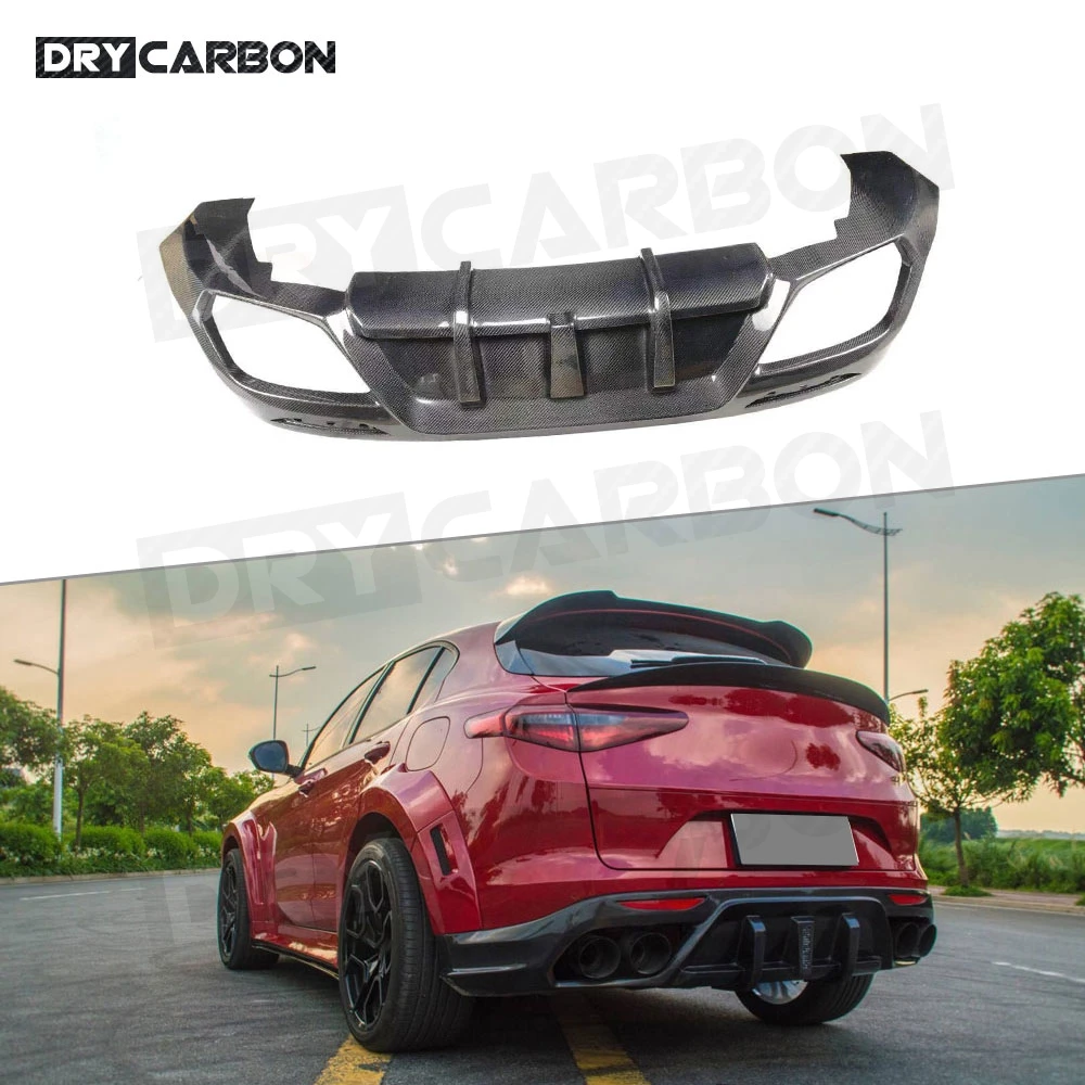 

Carbon fiber Rear Lip Diffuser For Alfa Romeo Stelvio 2017-2019 Fins S Style Skid Plate Bumper Protector Car Styling