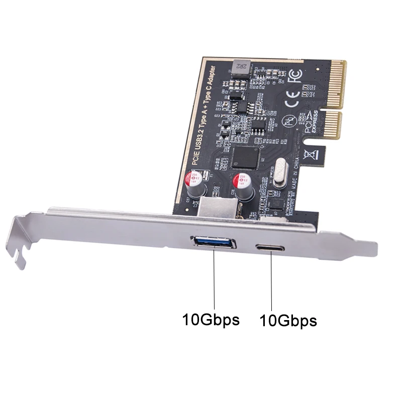 PCIE USB 3.2 GEN2 10G + Type C 10G Adapter PCI Express X4 Expansion Card Riser ASM1142 Chip Controller + Low Bracket for Desktop