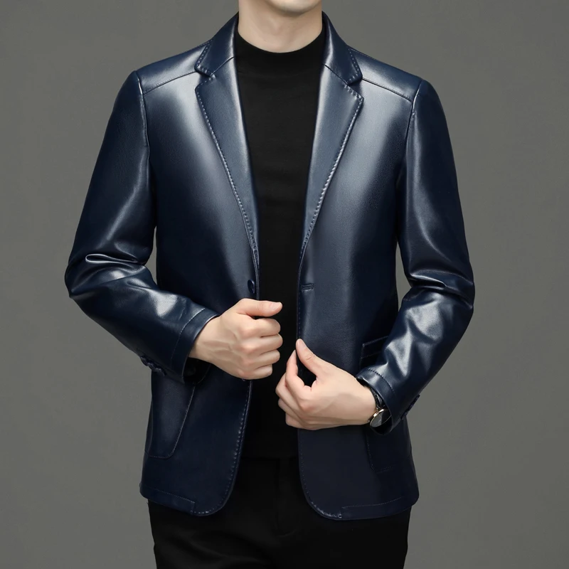 Luxury Leather Jacket Men's Suit Leather Coat Autumn and Winter New Skin Casual Small Suit Coat Men's Leather Jacket