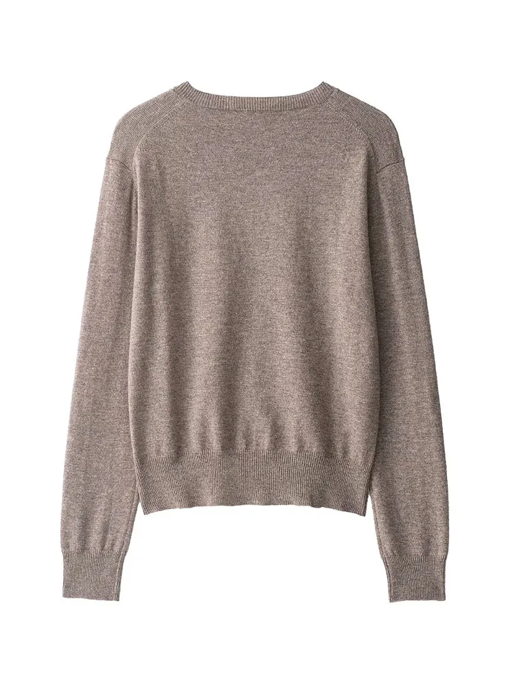 Hh feminino 2025 inverno elegante lã misturada argyle camisola de malha moda feminina versátil com decote em v manga longa pulôver quente topo