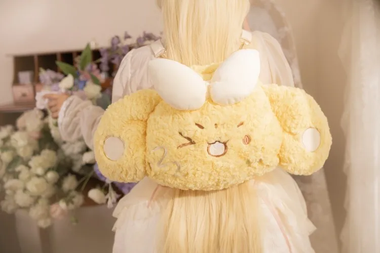 Japanese Original Kawaii Sweet and Cute Lolita Plush Backpack Soft Girl Milk Yellow Cartoon Puppy Plush Shoulder Bag for Women