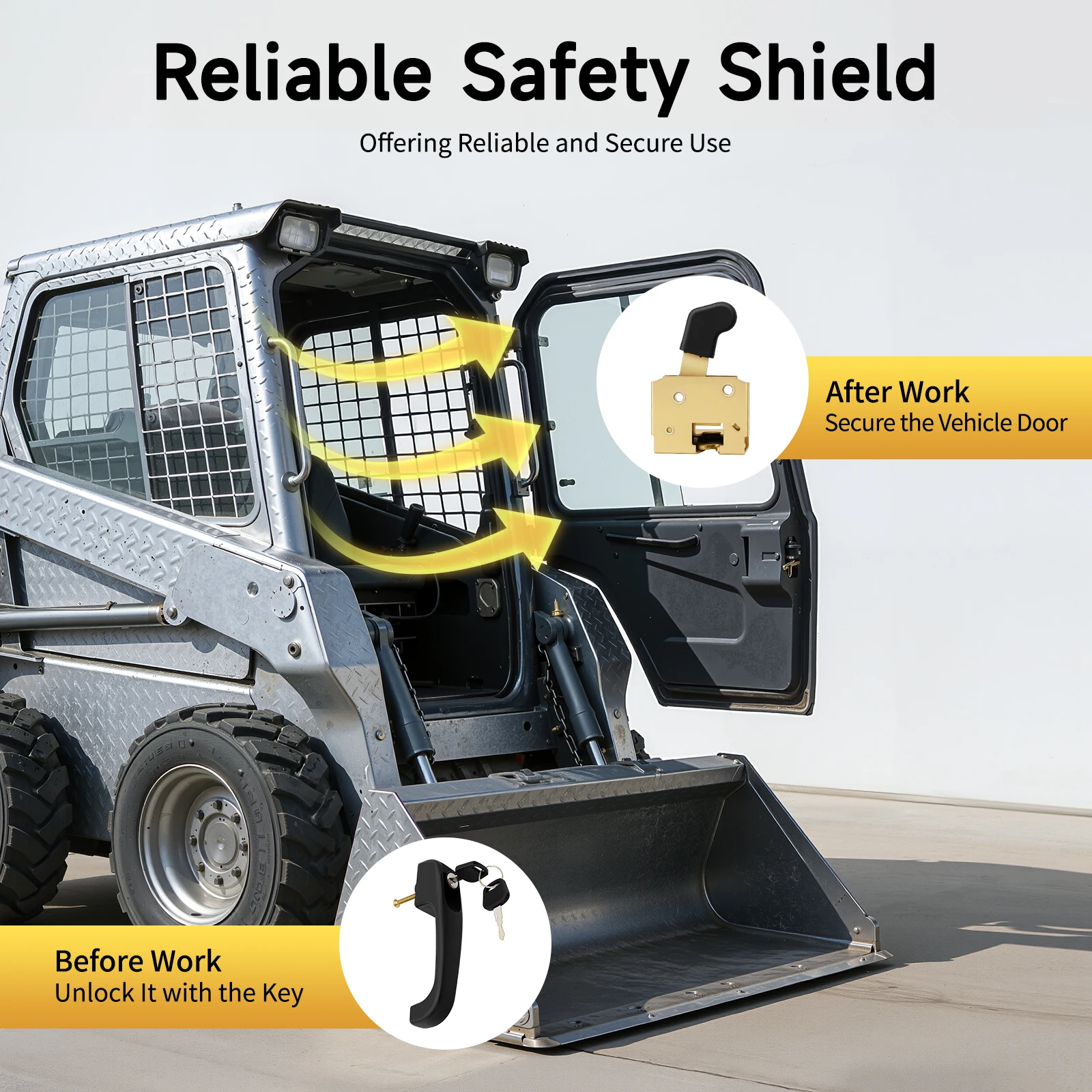 Loader Door Lock Set With 2 Keys, Iron Plastic PVC Electroplated Galvanized Flip Reversible Handle Lock Kit, Anti‑Wear Rust‑Proof Replacement Hardware For Heavy Equipment Electric Tricycle