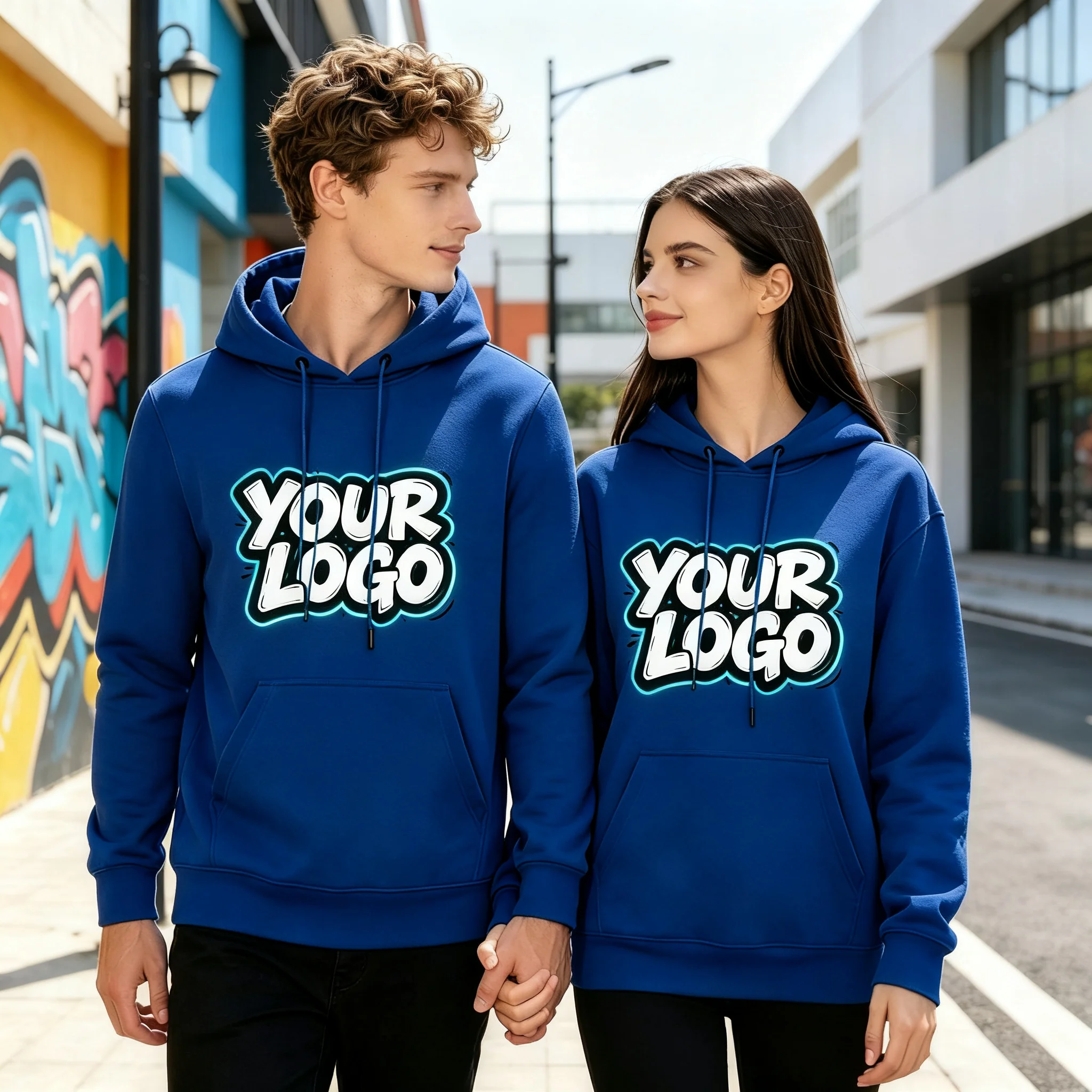 Custom Printed Hoodie Unisex Men Women Solid Blue Sweatshirt Add Your Own Image Text Logo DIY Couples Hooded Pullover Casual