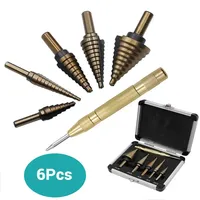 6Pcs HSS 4241 Cobalt Multiple Hole Step Drill Bit Sets Tools Aluminum Case Metal Drilling Tools For Metal Wood Step Cone Drill