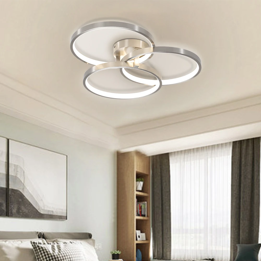 Design de três anéis, instalação semi-embutida moderna, luz de teto de iluminação LED de anel interno
