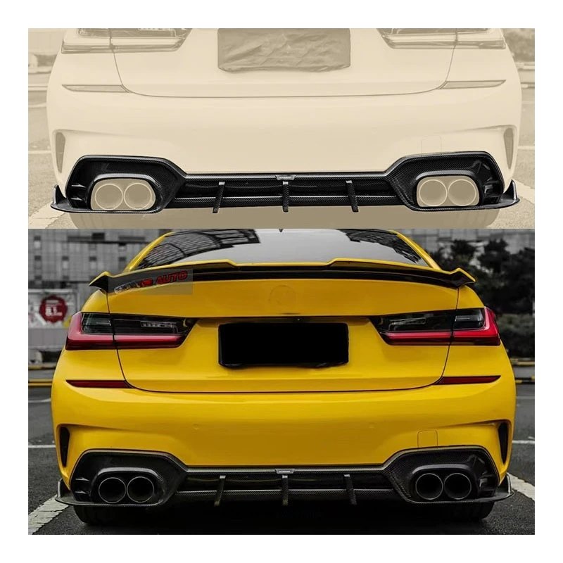 

New for 3 Series G20 Carbon Fiber Rear Bumper with Custom Exhaust Cut-Outs Bolt-On Installation 1 Year Warranty