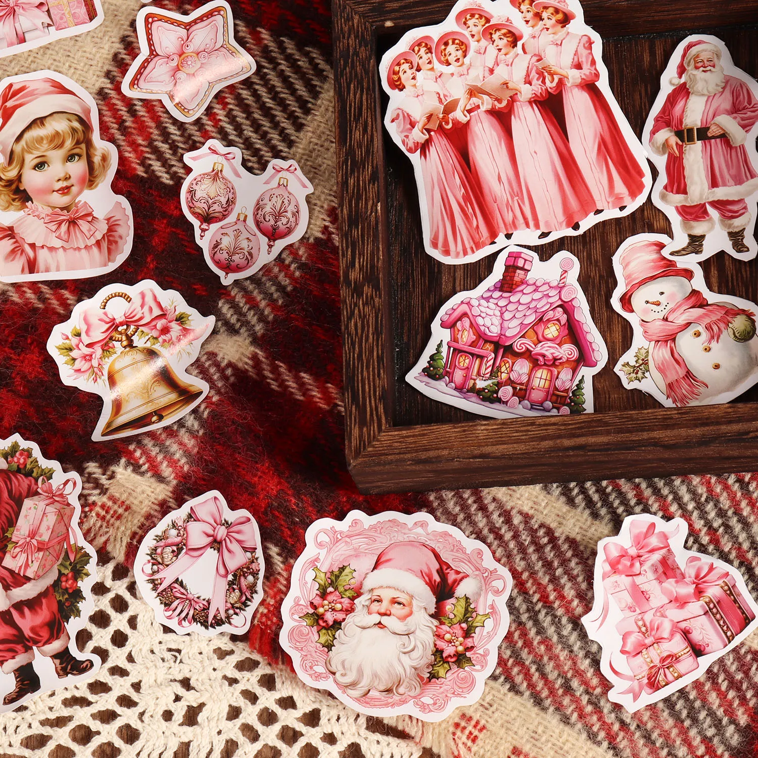 72 Stück rosa selbstklebendes Weihnachts-Scrapbook-Aufkleberpaket, für Scrapbooking-Zubehör, Weihnachtsgeschenk-Dekoration, Clip-Art – Detail 5