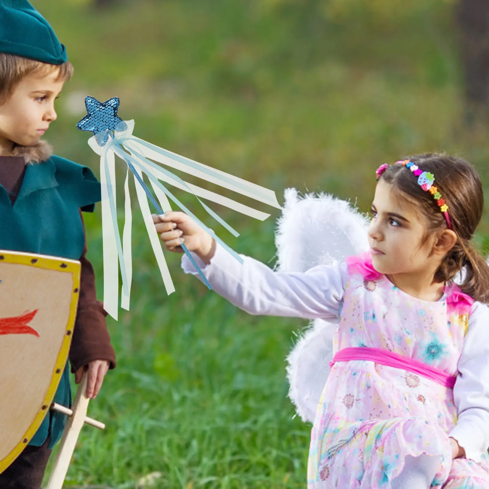 

Блестящая звезда для маленьких девочек, лента с блестками, звездная палочка, костюм ангела, праздничный реквизит, волшебная палочка с лентами
