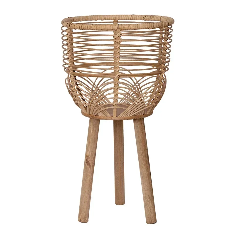

High Value Flower Outdoor Courtyard Flower Rack Natural Rattan Plant Rack Balcony Floor Standing Flower Rack