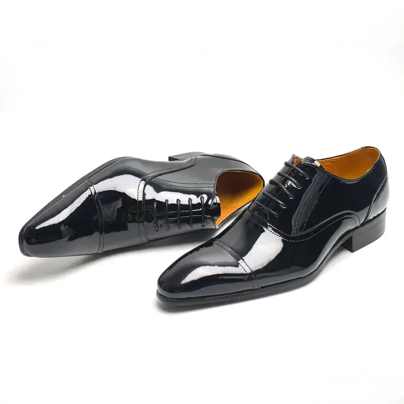 Mens Patent Leather Oxford Lace-up Classic Elegant Style Handcraft Custom Popular Business Shoes for Men