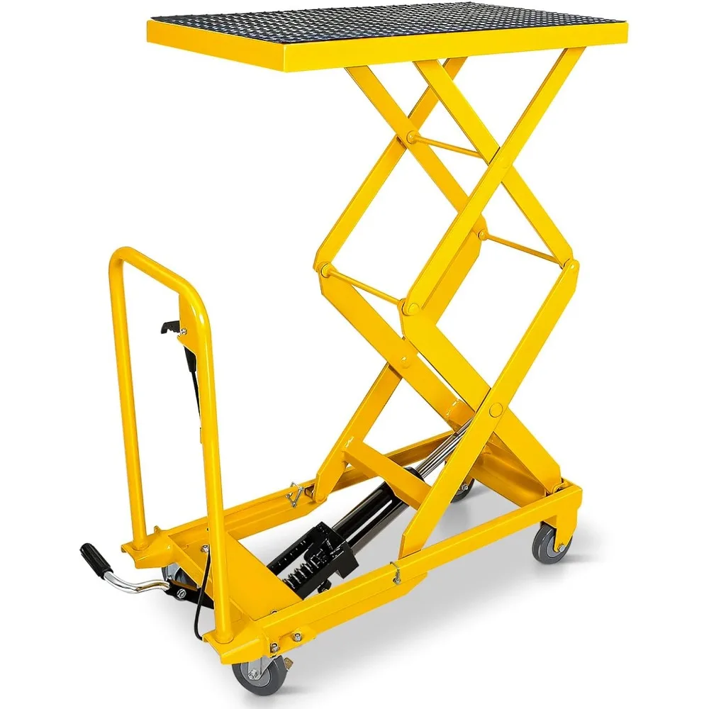 Troli Meja Angkat Hidrolik Gunting, Tinggi Angkat 11-50 inci Kapasitas 330 lbs Troli Meja Angkat, Troli Angkat Manual dengan Anti-S