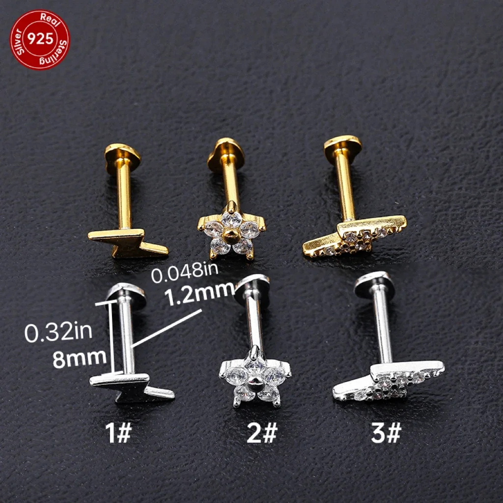 1PC Lightning Flowers White Zircon Earring For Women 925 Sterling Silver Piercing Stud Earring Pendiente Plata Jewelry