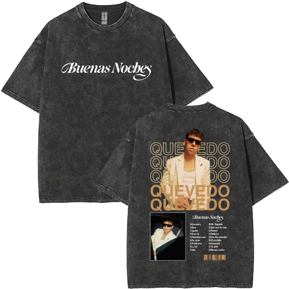 غسلها خمر QUEVEDO 2025 BUENAS NOCHES LATAM جولة تي شيرت الرجال النساء موضة الهيب هوب المتضخم تي شيرت عادية ريترو تي شيرت #6
