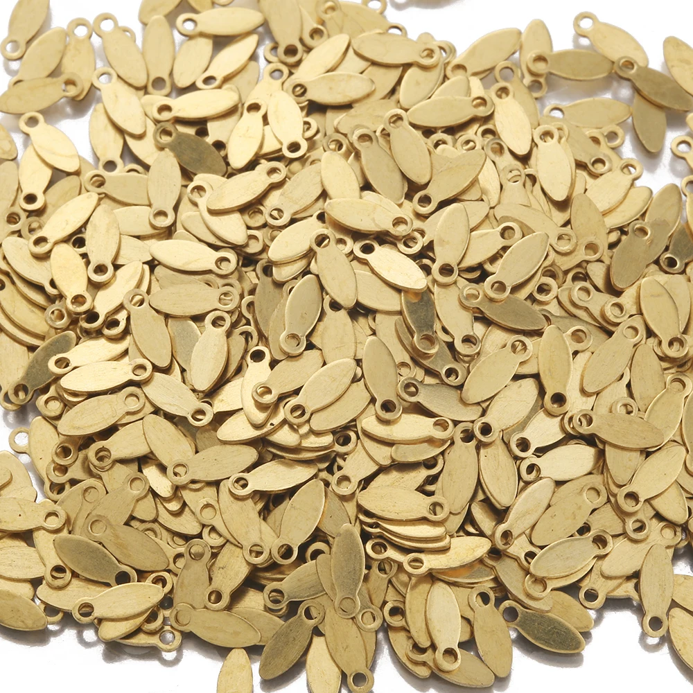 100pcs Raw Brass Oval Flat Blank Tag Charms Drop Shape Stamping Small Pendant For Necklace Bracelet Jewelry Making Finding