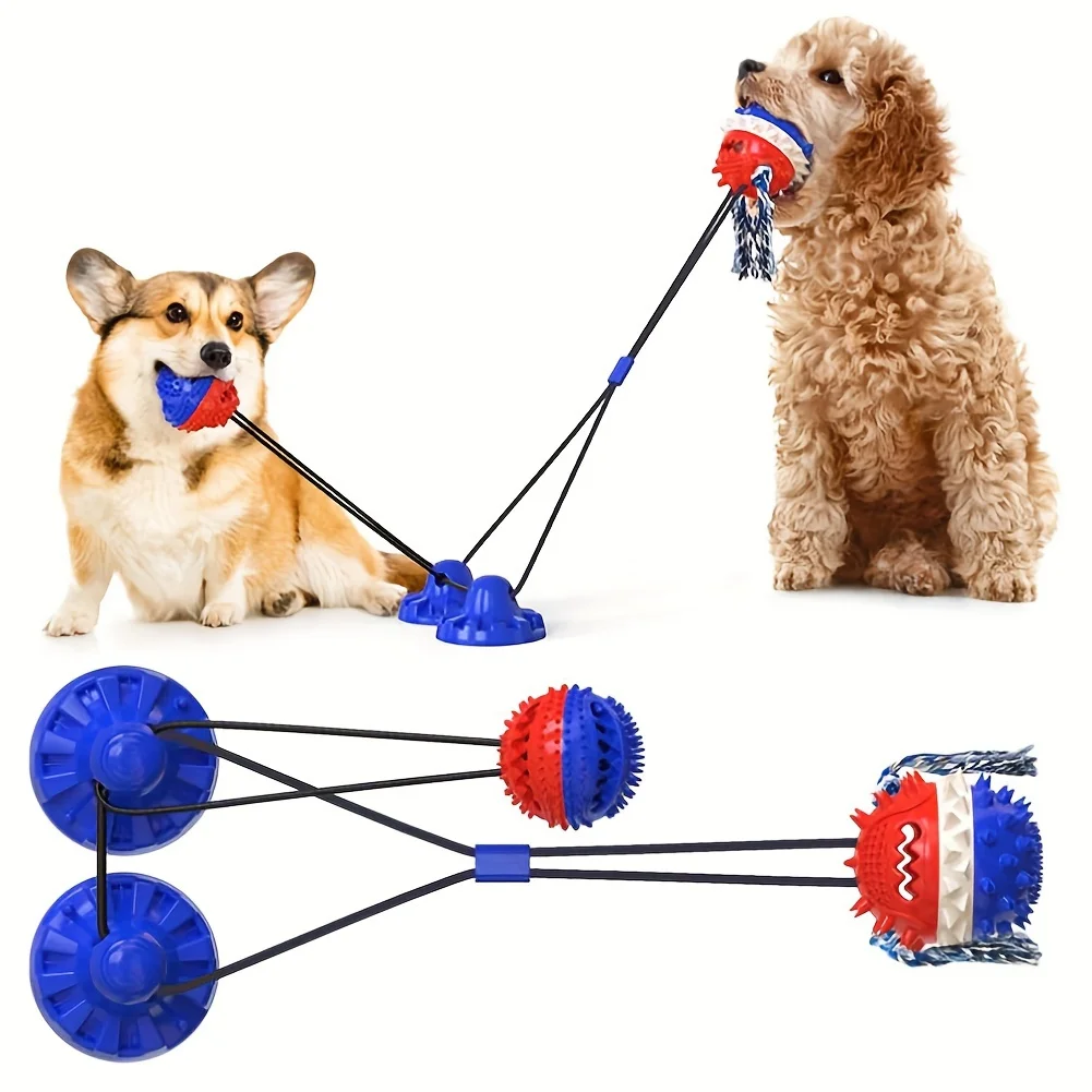 

Durable Dog Chew Molar Toy with Double Suction Cup Pet Aggressive Chewers Bite Interactive Squeaky Ball Toys Upgrade Interactive