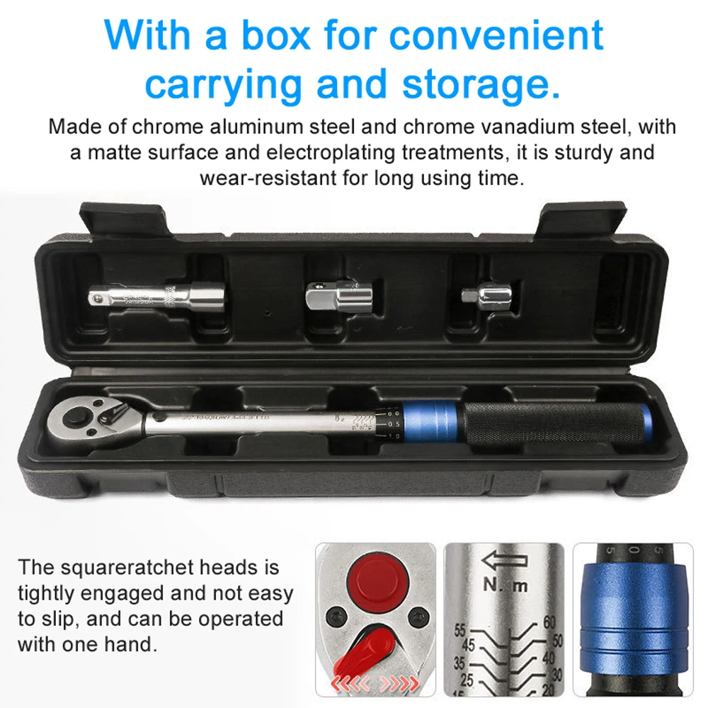 Adjustable Torque Wrench Set 1/4Inch 3/8Inch Drive Spanner Kit 5-30N.m 10-60N.m Hand Tool Bicycle Motorbike Car Repairing