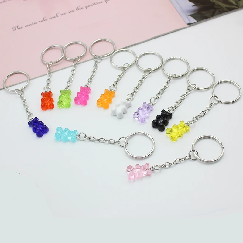 11 Candy Color Gummy Bear Keychain For Women Cute Resin Charms Keyring Fashion Jewelry Accessories Gift for Men Wholesale