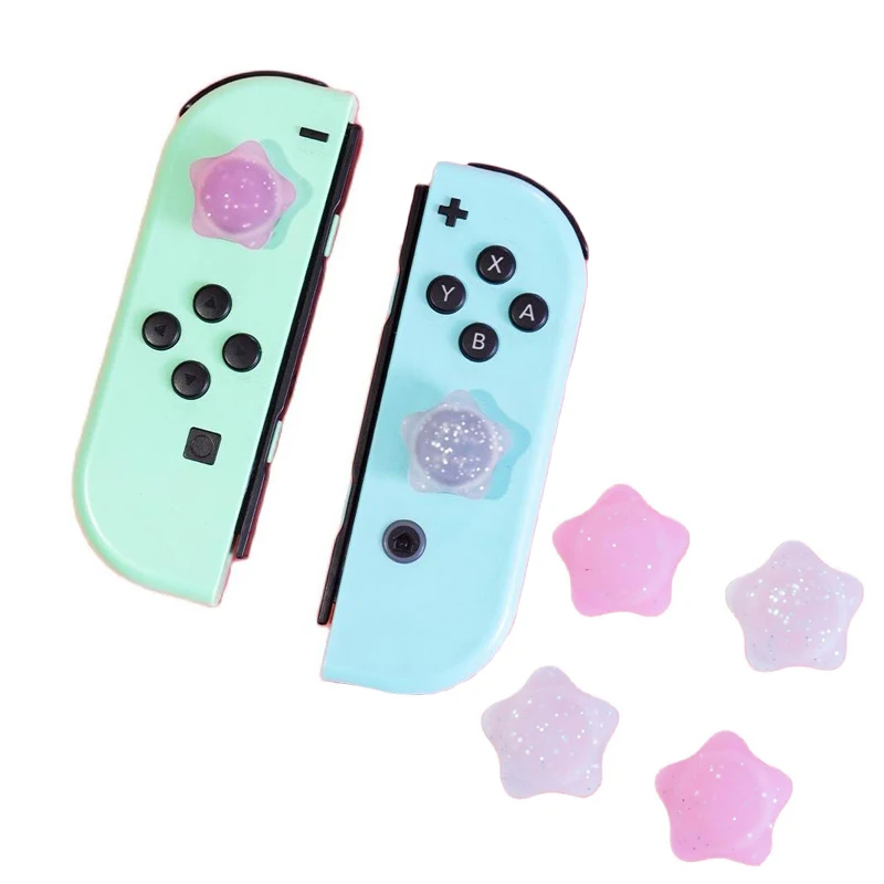 Stars Ghost Transparent Glitter Joystick Silicone Thumb Stick Grip Cap For Nintendo Switch Oled NS Lite Joy-con Bling Soft Cover