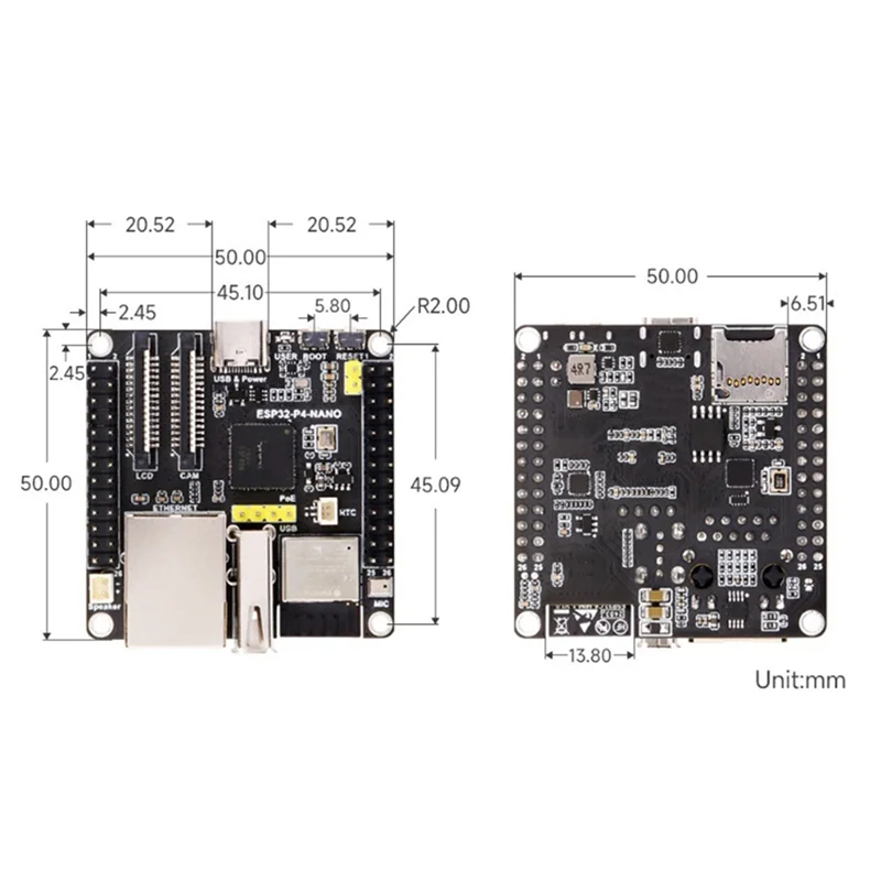 N05R 2X ESP32-P4-NANO Entwicklungsboard + POE-Modul + Lautsprecher-Kit Dual-Core RISC-V Wifi6 Bluetooth5/BLE RJ45 100M Ethernet-Port