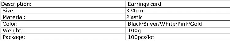 100Pcs Earring Ear Studs Organizer Holder Black Plastic Jewelry Display Rack Printed Earring Cards
