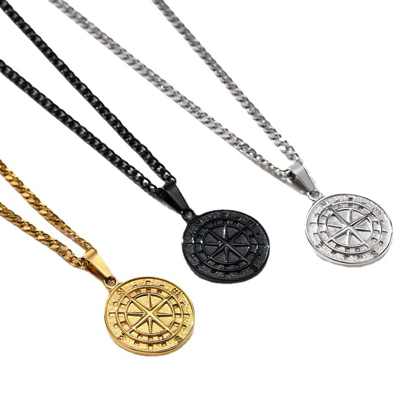 Navigation travel compass pendant Necklace For Men Women Trend Charm Titanium Steel Pendant Chain Unisex Jewelry Wholesale view 5