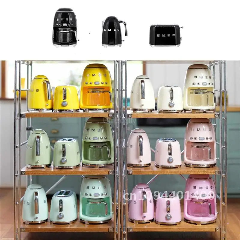 3PCS 1:6 Scale Miniature Dollhouse Kitchen Appliance Mini Toaster Kettle Coffee Machine Set for Blyth BJD Doll Accessories Toy