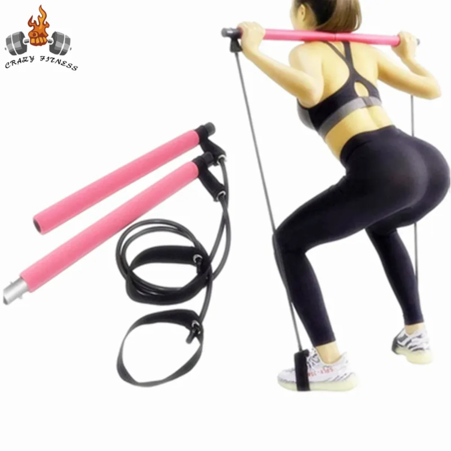 

Portable Yoga Pilates Stick with Resistance Band Gym Muscle Toning Fitness Stretching Sports Body Workout Exercise